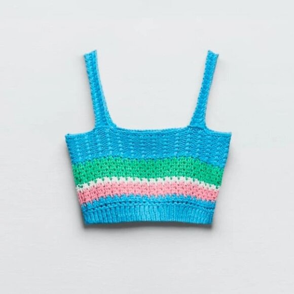 NWOT Zara multicolour horizontal stripe pattern knit crop top, M - Picture 3 of 8